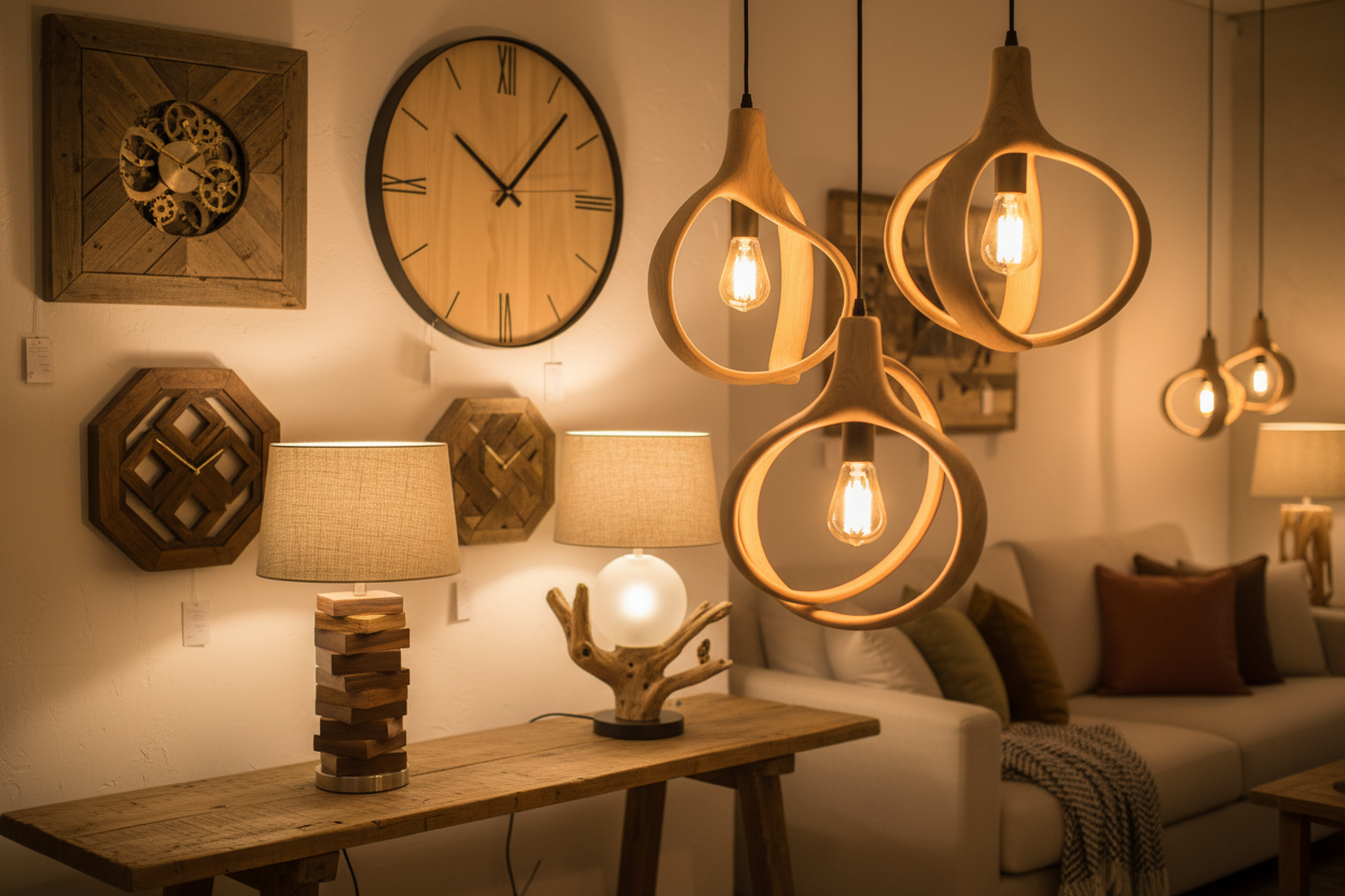 je veux une image qui montre plutôt des lampes d'ambiance, des pendules, mais pas des ustensiles de cuisine